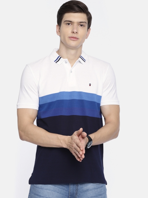 

Louis Philippe Sport Men Blue & White Slim Fit Colourblocked Polo Collar T-shirt