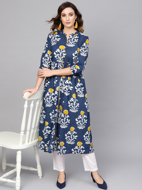 

AKS Women Navy Blue & Off-White Printed A-Line Kurta