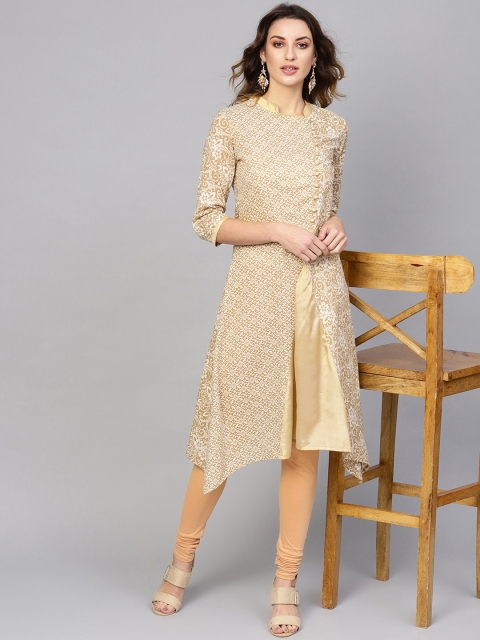 

AKS Women Off-White & Beige Printed A-Line Angrakha Kurta