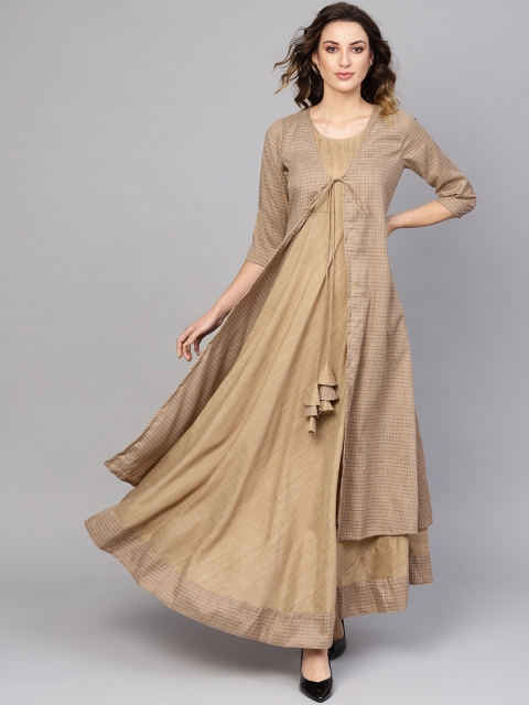 

AKS Women Beige & Blue Checked Maxi Dress