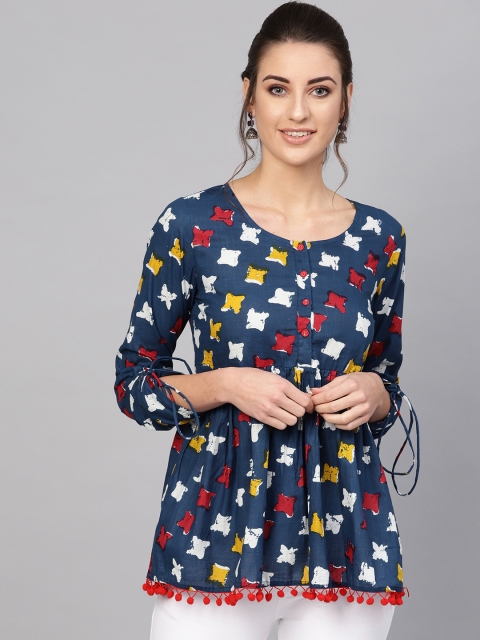 

AKS Women Navy & Red Printed Tunic, Navy blue