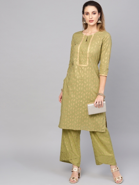 

AKS Women Olive Green & Golden Printed Kurta with Palazzos