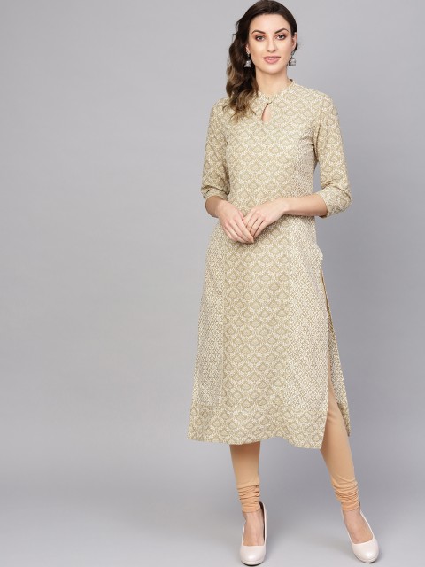 

AKS Women Off-White & Beige Printed Straight Kurta