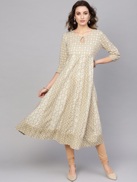 

AKS Women Off-White & Beige Printed Anarkali Kurta