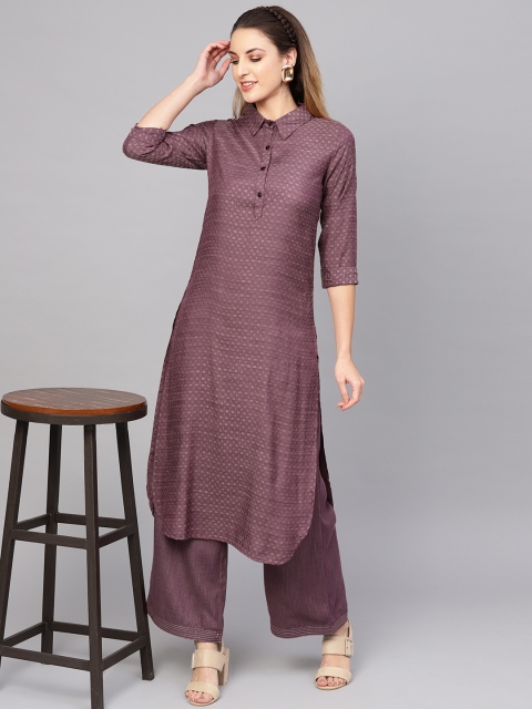 

AKS Women Burgundy Self Design Pathani Kurta