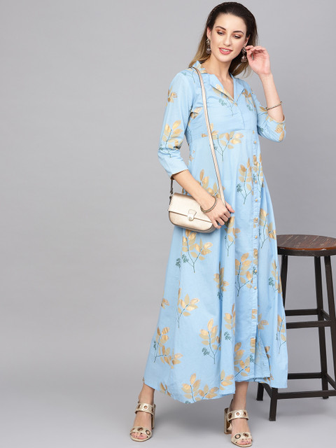 

AKS Women Blue & Golden Printed Maxi Dress