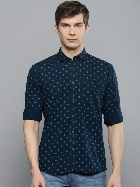 

Louis Philippe Jeans Men Navy Blue & White Slim Fit Printed Casual Shirt