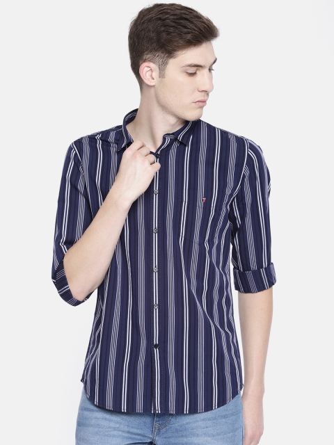 

Louis Philippe Sport Men Navy Blue & Grey Super Slim Fit Striped Casual Shirt