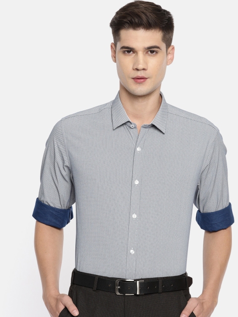 

Louis Philippe Men White & Blue Slim Fit Printed Formal Shirt