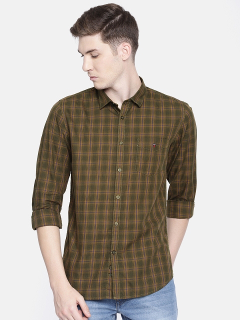 

Louis Philippe Sport Men Olive Green & Mustard Super Slim Fit Checked Casual Shirt
