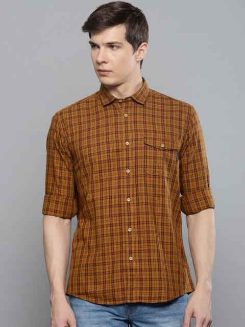 

Louis Philippe Jeans Men Mustard Orange & Purple Slim Fit Checked Casual Shirt