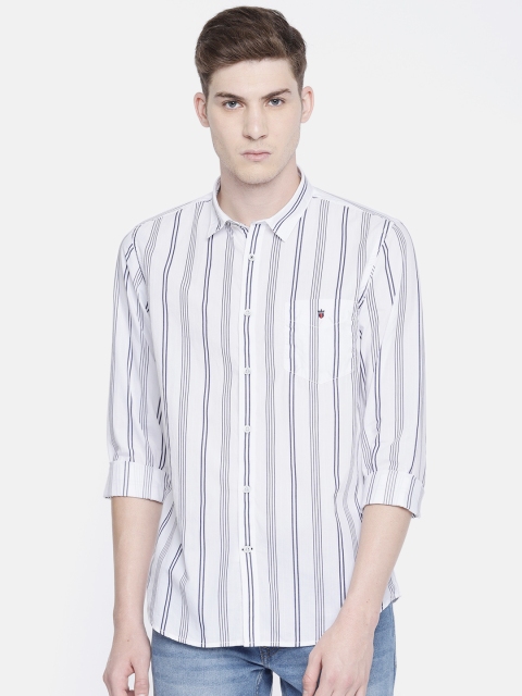 

Louis Philippe Sport Men White & Navy Blue Super Slim Fit Striped Casual Shirt