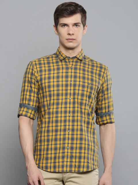 

Louis Philippe Jeans Men Yellow & Grey Slim Fit Checked Casual Shirt