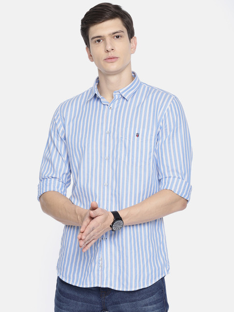 

Louis Philippe Sport Men White & Blue Super Slim Fit Striped Casual Shirt