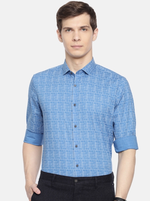 

Louis Philippe Ath.Work Men Blue & Grey Slim Fit Printed Smart Casual Shirt