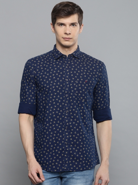 

Louis Philippe Jeans Men Navy Blue & Yellow Slim Fit Printed Casual Shirt