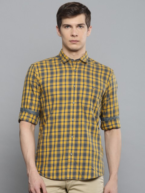 

Louis Philippe Jeans Men Yellow & Grey Slim Fit Checked Casual Shirt