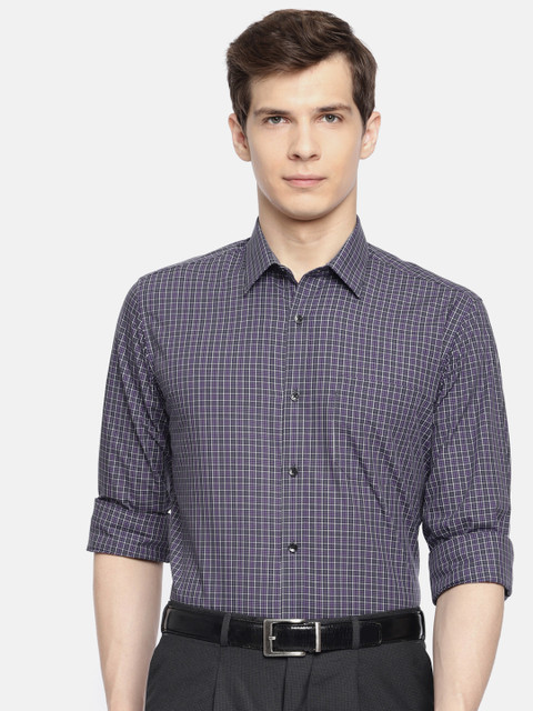 

Louis Philippe Men Charcoal Grey & Purple Slim Fit Checked Formal Shirt
