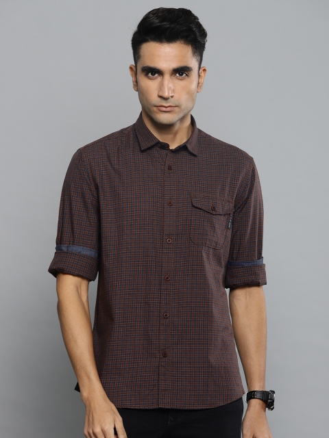 

Louis Philippe Jeans Men Brown & Navy Blue Slim Fit Checked Casual Shirt