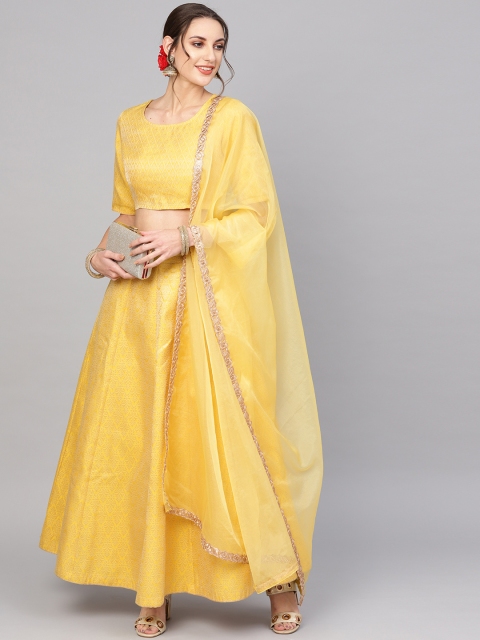 

AKS Yellow & Golden Woven Design Brocade Ready to Wear Lehenga with Blouse