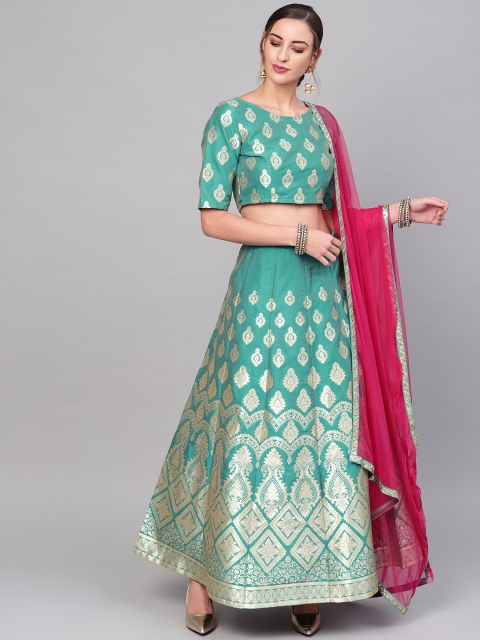

AKS Green & Golden Woven Design Ready to Wear Lehenga & Choli with Dupatta