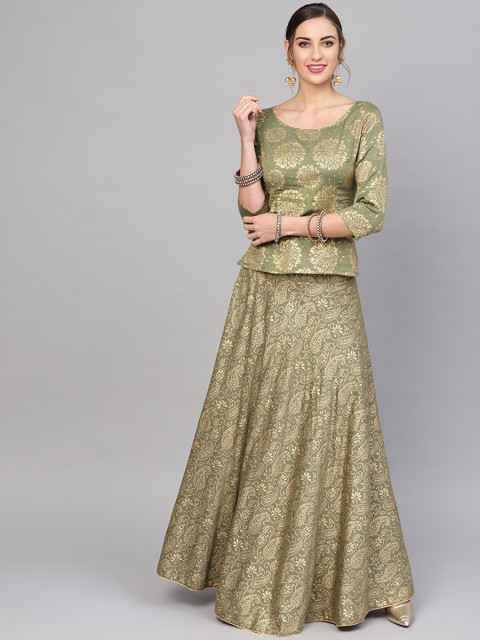

AKS Olive Green Ready to Wear Lehenga with Blouse