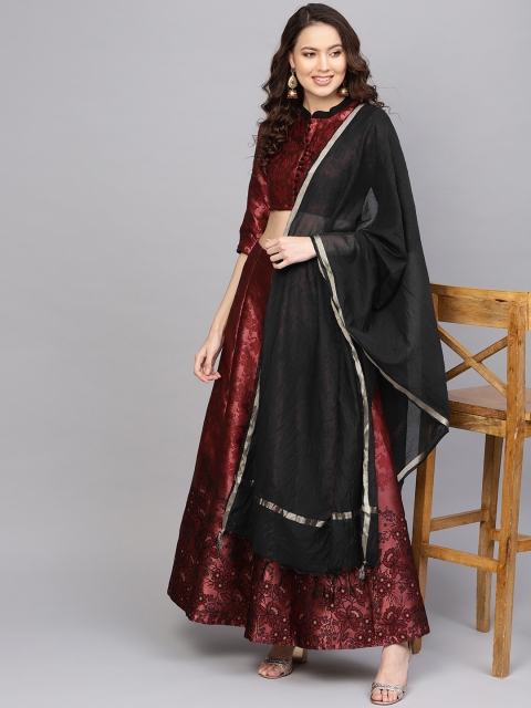 

AKS Maroon & Black Woven Design Ready to Wear Lehenga & Blouse with Dupatta