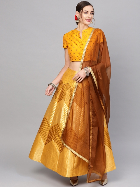 

AKS Mustard Yellow & Golden Brocade Ready to Wear Lehenga & Blouse with Dupatta