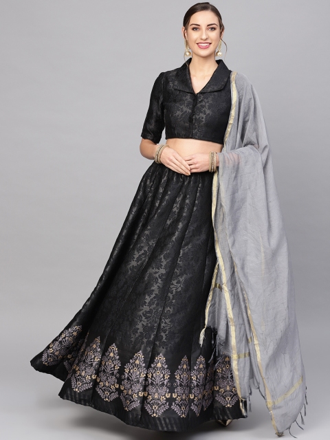 

AKS Black & Grey Woven Design Jacquard Ready to Wear Lehenga & Blouse with Dupatta