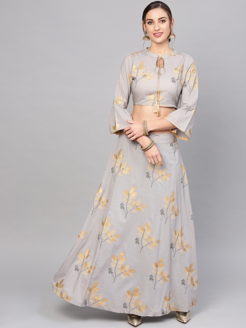 

AKS Grey & Golden Block Print Ready to Wear Lehenga & Blouse