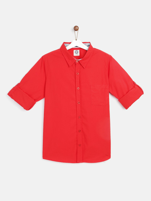 

YK Boys Red Regular Fit Solid Casual Shirt