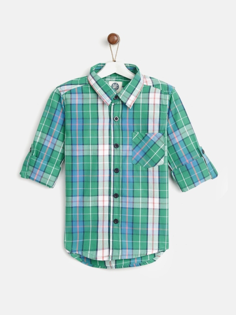 

YK Boys Green & Blue Regular Fit Checked Casual Shirt