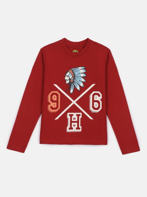 

YK Boys Red Printed Round Neck T-shirt