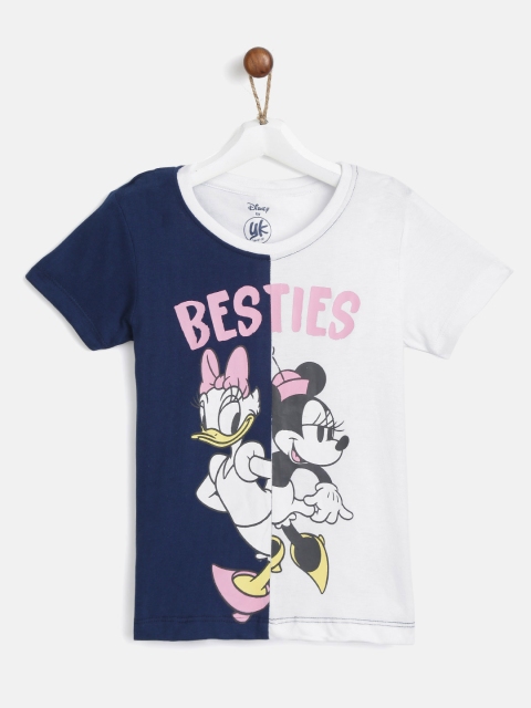 

YK Disney Girls Navy Blue & White Daisy & Minnie Mouse Print Round Neck T-shirt