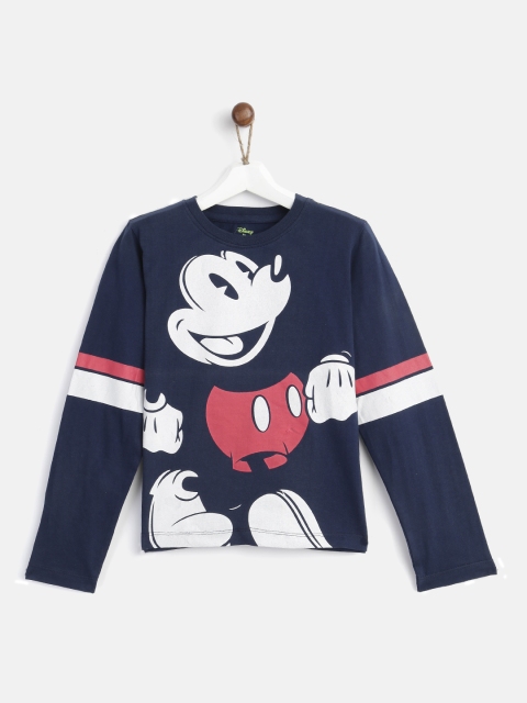 

YK Disney Boys Navy Blue & White Mickey Mouse Print Round Neck T-shirt