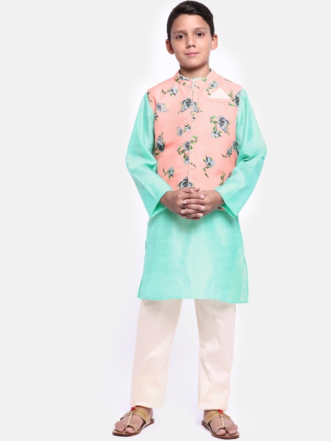 

YK Boys Sea Green Solid Kurta with Pyjamas and Nehru Jacket