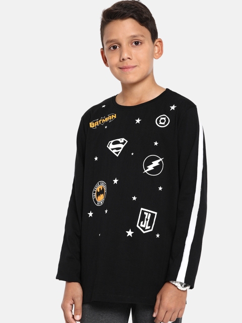 

YK Justice League Boys Black Printed Round Neck T-shirt