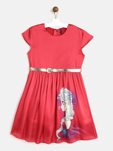 

YK Disney Girls Red Fit & Flare Dress with Disney Frozen Print