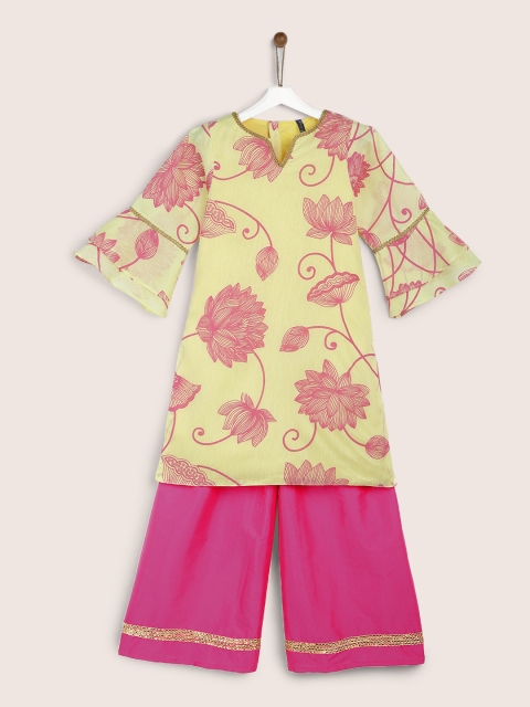 

YK Girls Yellow & Pink Printed Kurti with Palazzos