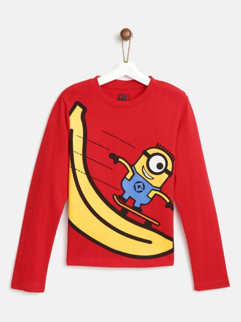 

YK Minion Boys Red Minions Printed Round Neck T-shirt