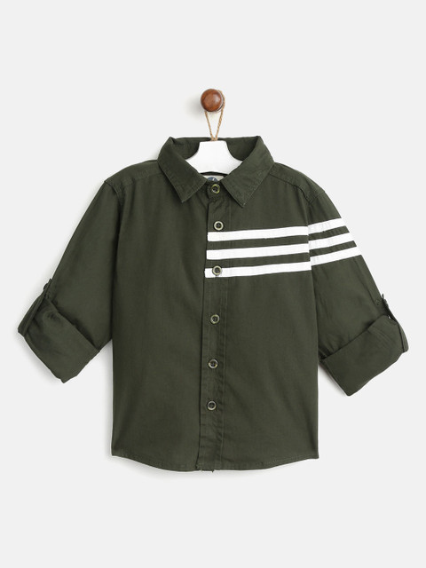 

YK Boys Olive Green Regular Fit Solid Casual Shirt