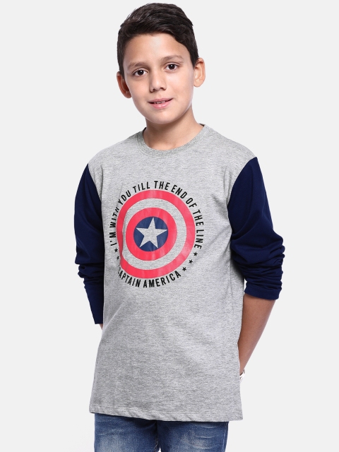 

YK Marvel Boys Grey Melange Captain America Printed Round Neck T-shirt