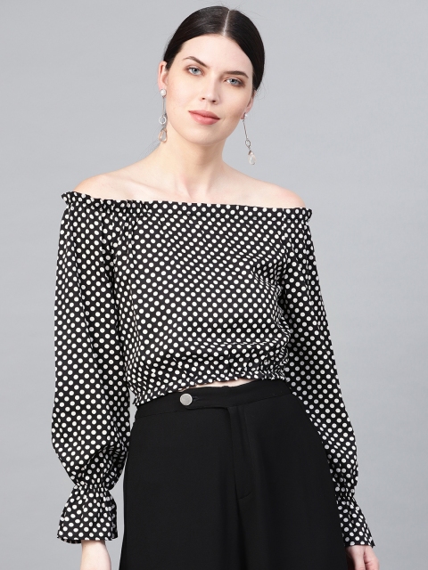 

SIRIKIT Women Black & White Printed Cropped Bardot Top