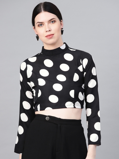 

SIRIKIT Women Black & White Polka Dot Print Cropped Top
