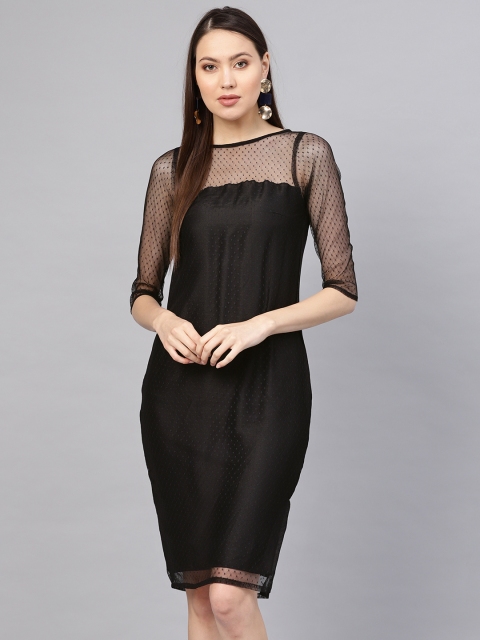 

SIRIKIT Women Black Self Design Semi-Sheer Sheath Dress