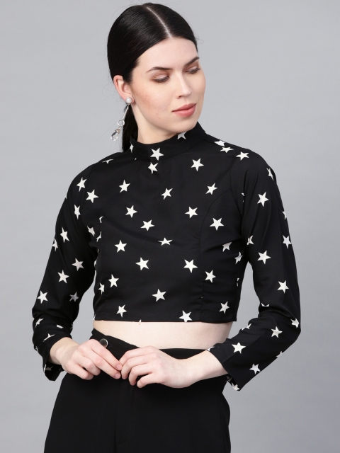 

SIRIKIT Women Black & White Printed Cropped Top