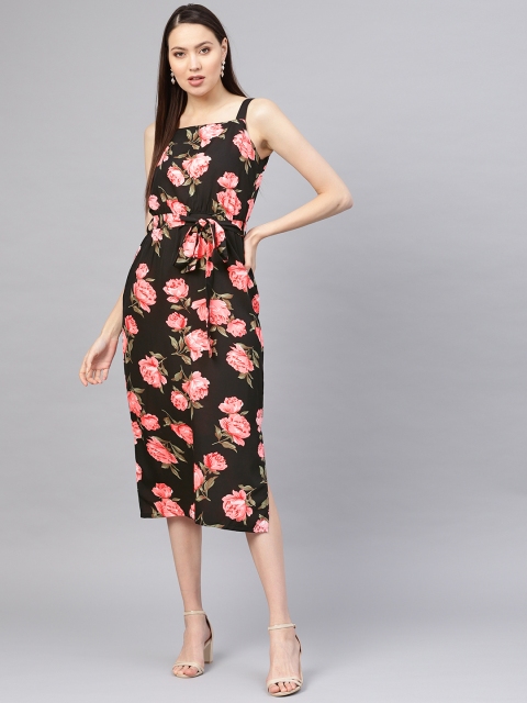 

SIRIKIT Women Black & Pink Floral Print A-Line Dress
