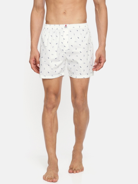 

SPYKAR Men White & Navy Blue Printed Pure Cotton Boxers SPY/MBX/ON/S1901