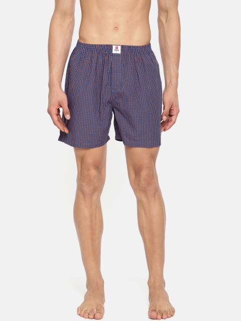 

SPYKAR Blue & Orange Checked Pure Cotton Boxers SPY/MBX/ON/S1937