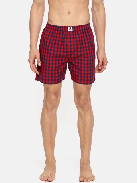 

SPYKAR Men Red & Navy Blue Checked Pure Cotton Boxers SPY/MBX/ON/S1920